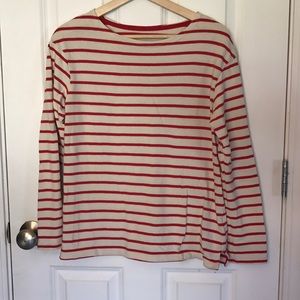 red and cream striped knit long sleeve top